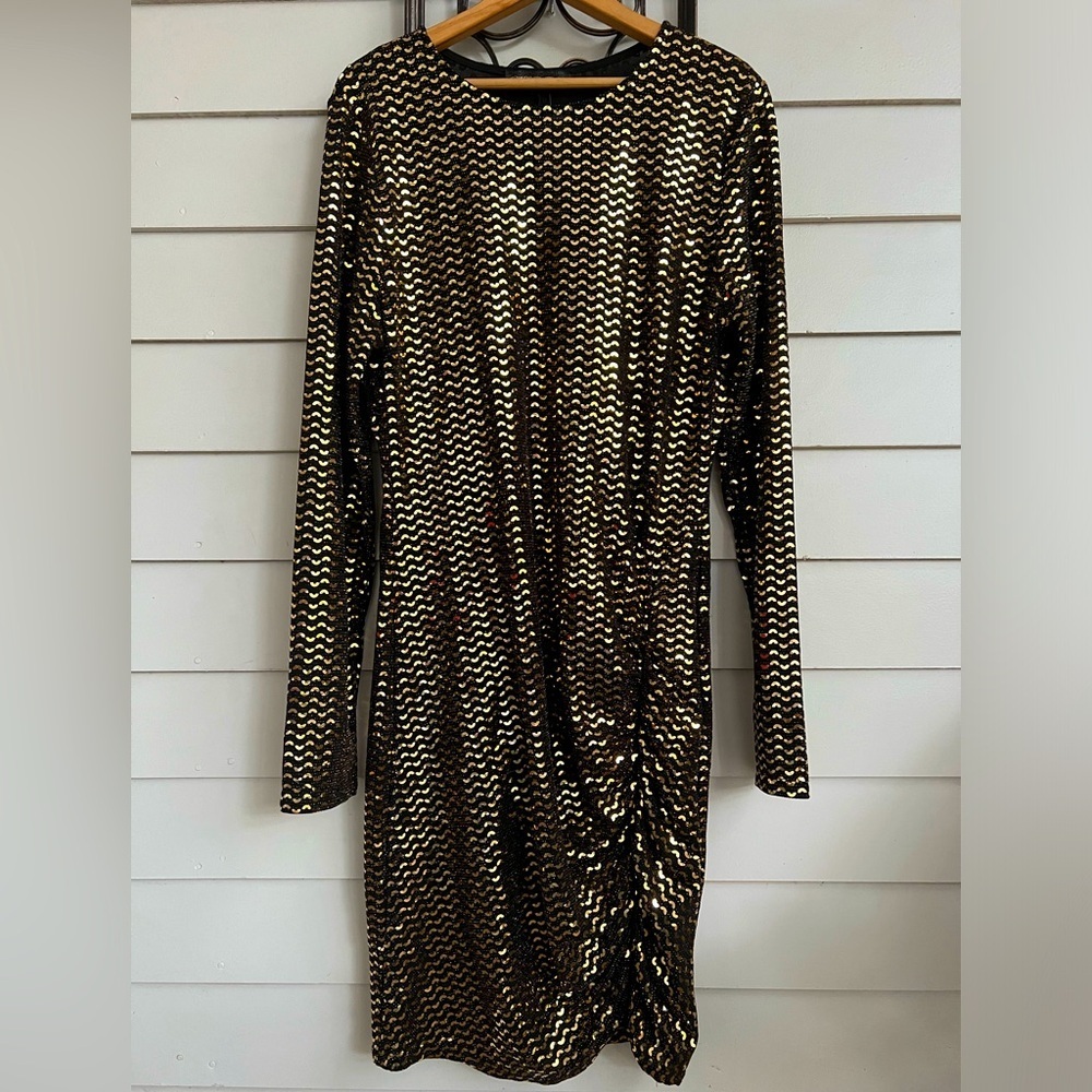 Black & Gold Gorgeous Sequined Glittery Midi Party Dress 3XL